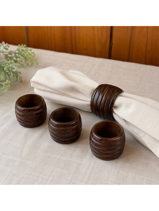 Other - Vintage Dark Wood Napkin Rings Set Of 4 Three Ridge Rustic Table Decor